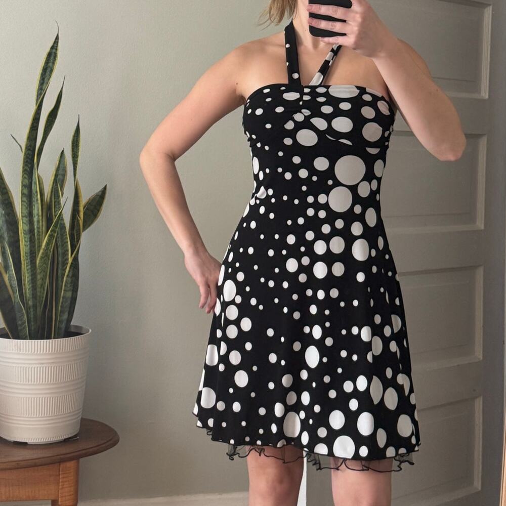 90s Vintage Byer California Women's Size S Polka Dot Strapless Halter Top Dress